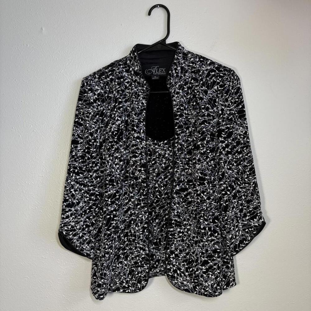 Alex Evenings Women Sz Medium Two-Piece Jacket Blouse‎ Set Glitter Black Formal